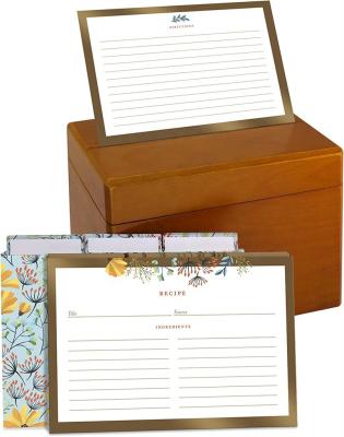 China Handmade Wooden Recipe Box Organizer with 100 Recipe Cards and Dividers for sale