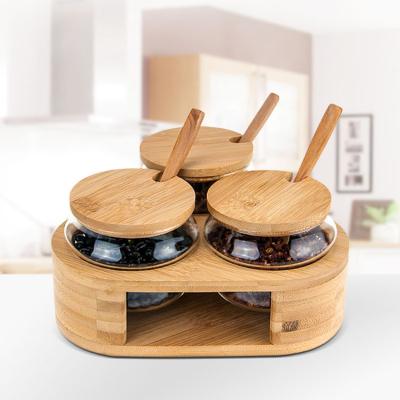 China Wholesale Heatable 260ml*3 High Borosilicate Glass Jars Bottles With Bamboo Lid Spoon for sale