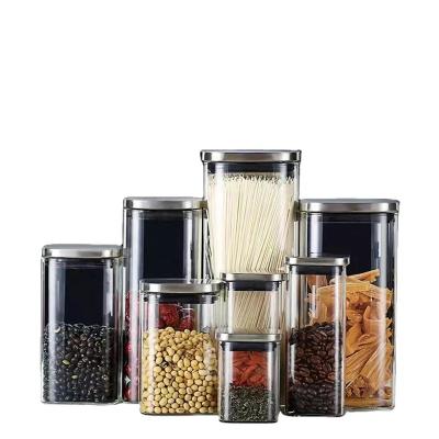 China Wholesale square freshness preservation custom shape glass food storage canister jars with steel lids for sale