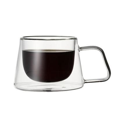 China 260ML Sustainable LOGO Borosilicate Double Wall Glass Printed Coffee Mug With Handle for sale