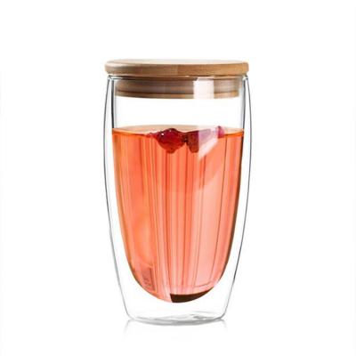 China Sustainable Hot Heat Resistant Custom Clear Borosilicate Double Travel Tea Glass Mug for sale