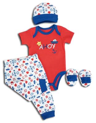 China 2022 Baby Boy Clothes Anti-Shrink Short Sleeve Jumpsuit Long Pants And Baby Hat And Socks for sale