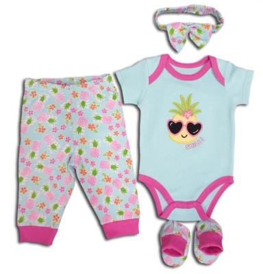 China 2022 Anti-shrink short sleeve jumpsuit babies clothes long panties and baby socks and headband for sale