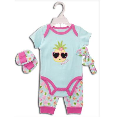 China New style baby clothes anti-shrink short sleeve jumpsuit long panties and baby headband and socks for sale