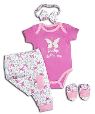 China Fashion style baby clothes anti-shrink jumpsuit and long 100% cotton baby 4piece sets of panties and hat and mitten for sale