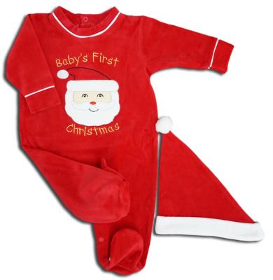 China Christmas Style Anti-Shrink Fabrics Long Sleeve Baby Romper Set Christmas Romper With Christmas Socks And Hat for sale