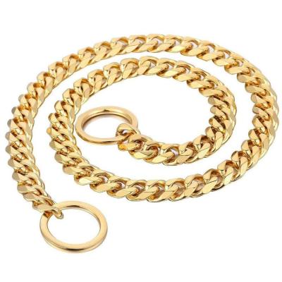 China Gold Tone Stainless Steel Cuban Link Dog Collar Dog Choke Chain Stocked Dog Collar for sale