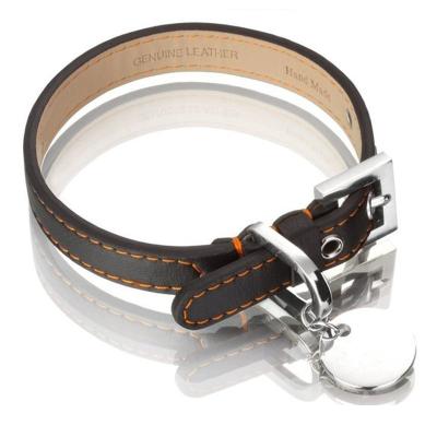 China Stocked Best Quality Engraved Soft Strong Comfortable Leather Dog Collar With Metal Tag for sale