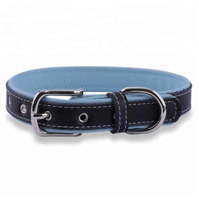 China Durable Soft Padded Luxury Black Leather Padded Dog Collar Leather for sale