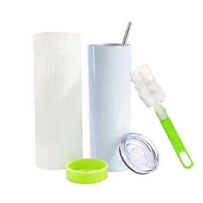 China Sustainable 20oz 30oz Skinny White Straight Sublimation Masks Stainless Steel Tumblers With Metal Straws for sale