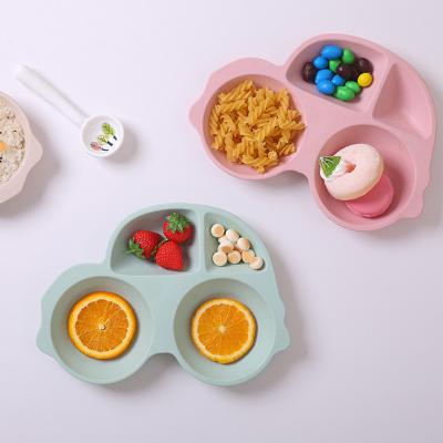 China Sustainable Eco-Friendly Bpa Free Plastic Car Cartoon Design Baby Dish Kids Feeding Tableware With Dish for sale