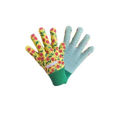 China Anti-Slip/Comfortable/Wear-Resistant Kids Garden Gloves Canvas Floral Pattern with PVC Dots for Universal Work Gloves Safety Applications Best Gifts 2022 for sale