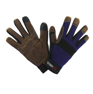 China High Quality Cheap Price Spandex&Synthetic Safety Work Leather Gloves Anti-Slip For Working Gardening Discount Blue Color for sale