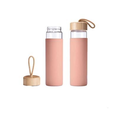 China Custom Silicone Sleeve Double Glass Tea Bottle With Strainer 400ml for sale