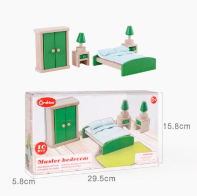 China Wooden Children Pretend Play Kindergarten Toys Dollhouse Furniture Set Wooden Furniture Toys Doll Room Accessories Living Room Bedroom for sale