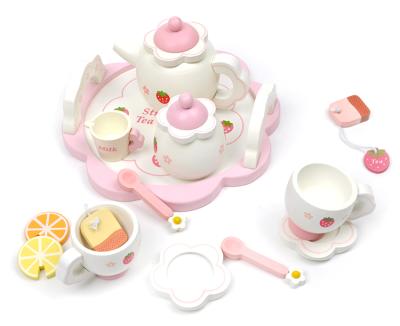 China Eductional Toys Preschool Learning Kitchen Play Toys PT70 Afternoon Wooden Toys Tea Sets For Kids Children Wooden Tea Table Set Wood for sale