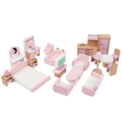 China Play Pretend Play 2022 New Tender Pretend Play School Toy Mini Wooden Furniture Miniature Dolls House Kit Wooden Play Doll House Gift For Girls for sale