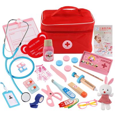 China Pretend Play Kids Doctor Kit for Girls Doctors Kit for Kids Pretend Play Medical Toys Set Autism Sensory Bin Wooden Medical Toys Kit for sale