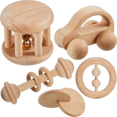 China Custom Wooden Baby Training Kids Action Ability FW20 Teether Toys Wooden Rattles With Bells Montessori Toy For Baby Montessori Wooden Baby Push Car OEM for sale