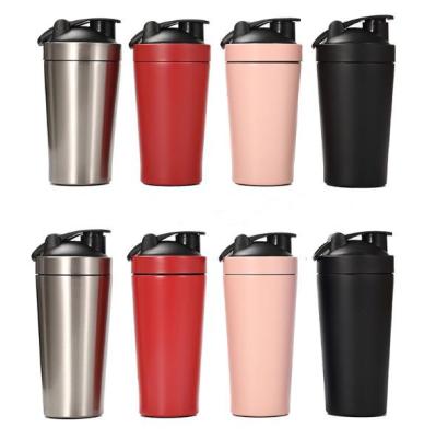 China Viable Amazon Trending 500ml 750ml Colorful Double Wall Vacuum Insulated Stainless Steel 25oz GYM Protein Shaker Bottle With Handle for sale