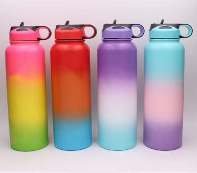 China Sustainable 1 Liter Vacuum Insulated Stainless Steel Wide Mouth Sports Water Drink Bottle Powder Coated Double Wall Flask With Straw for sale