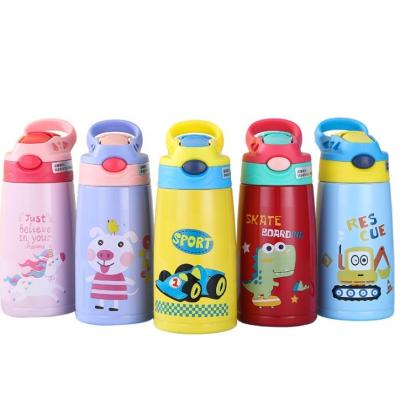 China Custom Viable Logo 500ml Cardboard Kids Thermos Bottle With Straw Vacuum Stainless Steel Flask Insulated Thermos Water Bottle Kids for sale