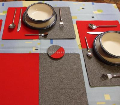 China Two Halves Rectangle Shape Viable Single Color Mix Red Felt Place Mat for sale