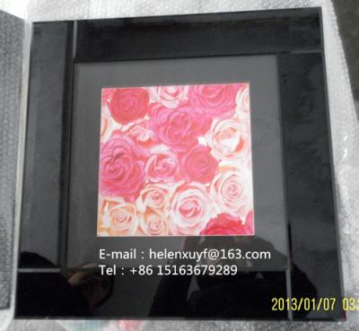 China Black Mirror Or White Mirror With Printing Decorative Wholesale Cheap Art All Framed Beveled Edge Glass Mirror Picture Frame / Mirrored Photo Frame 55x55 65x65 cm for sale