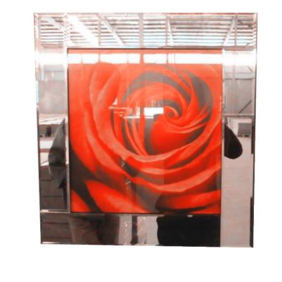 China Black mirror or white mirror with printing wholesale cheap rose decorative beveled photo edge mirror picture frame 55x55 65x65 cm for sale