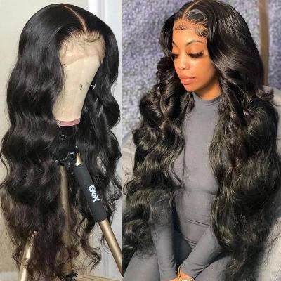 China Body Wave 13*4 13*6 Lace Front Human Hair Raw Brazilian Natural Hair Color Virgin 100% Transparent Body Wave Wig Front Wigs For Black W for sale