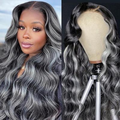 China Body Wave Gray Highlight Human Hair Ombre Lace Frontl Wig Brazilian Hair Wigs For Color Women Body Wave Lace Front Wig for sale