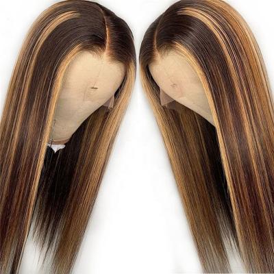 China Body Wave Highlight 13x6 Lace Front Wig Highlight Straight 360 HD Full Lace Frontal Wigs For Women Hair Honey Blonde Lace Front Wigs for sale