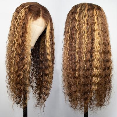 China Body Wave 30 Highlight Ombre 34 Inch Lace Front Wigs Honey Blonde Colored HD Deep Wave Wigs Curly Human Hair Front Wigs For Black Women for sale