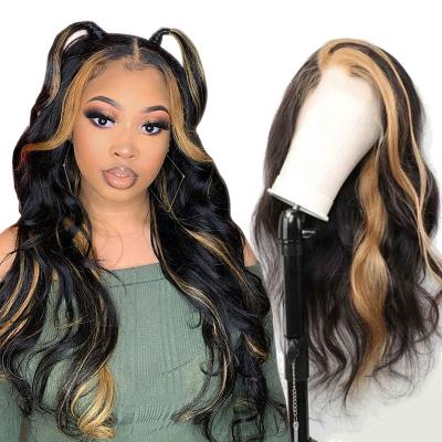 China Body Wave HD Highlight Hair Brazilian Glueless Wig Ash Blonde Colored Human Hair Wigs For Women Body Wave Lace Front Wig for sale