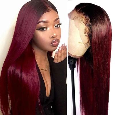 China 13x4 HD Full Lace Front Human Hair Wigs 1b99J Transparent Straight Lace Front Wig For Women Pre Plucked Colored Wigs for sale