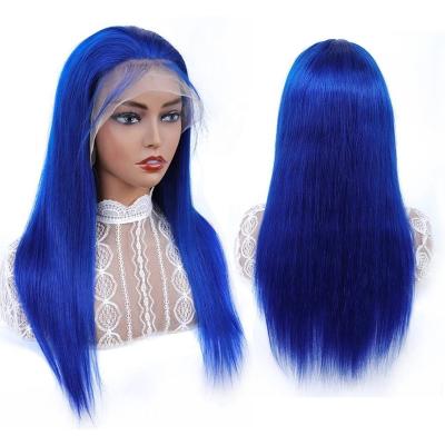 China Body Wave Custom Colors Full Lace 13x4 13x6 Human Hair Transparent Frontal Wigs 180% Density HD Color Hair Blue Wig For Black Women for sale