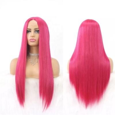 China Custom Made Pink Hair Straight Wigs Lace Front Straight Wave Transparent Lace Front Colored Wigs For Black Women Halloween Decoration for sale