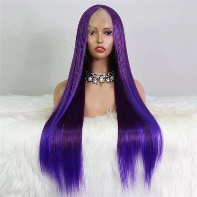 China Straight Purple 13X6 HD Lace Frontal Wig Vendors Raw Brazilian Hair Wigs Pre Plucked Peruvian Lace Frontal Wig For Black Women for sale