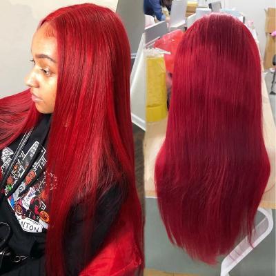 China Wholesale Red Colored Brazilian Straight Lace Front Human Hair Wigs Pre Plucked Wave 13x6 Full Lace Frontal Wig For Black Women for sale