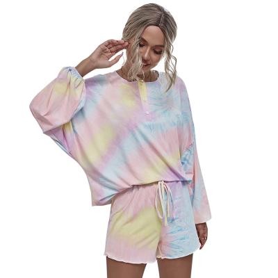 China New Fashion Women Long Sleeve O-Neck Breathable Short Two Piece Tie Dye Two Piece Set for sale