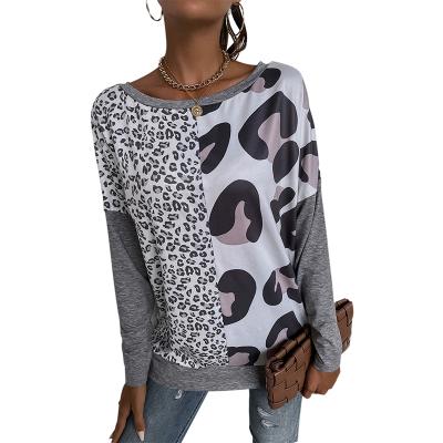 China Autumn New Arrivals Sustainable Women's Casual O-Neck T-shirt Dot Leopard Patchwork Long Sleeve T-Shirt for sale