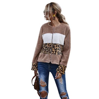 China Anti-wrinkle Leopard Round Zipper Coat Women's Autumn And Winter Long Neck Slim Fit for sale