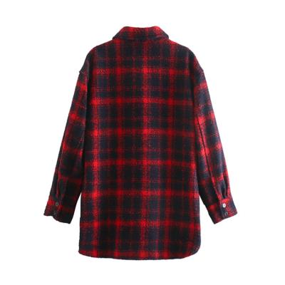 China New Arrival Reversible Women Winter Coat Long Sleeve Plaid Turn Down Neck Loosen Ladies Coat for sale