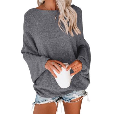 China Autumn/Winter Women's Single Color Breathable Loose Casual Round Neck Knit Sweater for sale