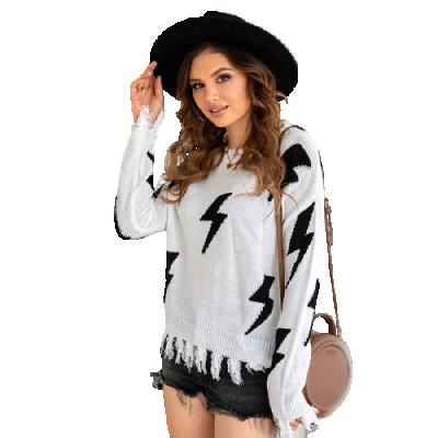 China Breathable Knitwear Lightning Rip Tassel Sweater For Women Sweaters for sale