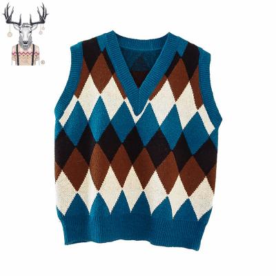 China QUICK DRY Women's Contrast Plaid V-Neck Sweater Women's Sleeveless Vest Sweater Loose Tank for sale