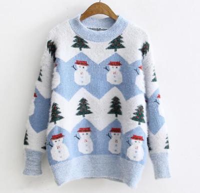 China Anti-wrinkle women's Christmas tree snowman print knit turtle neck sweater for women for sale