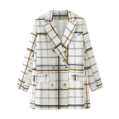 China Custom Anti-wrinkle 2021 women suit business wear and office designer plaid long tuxedo blazer coat fashion formal slim dress for lady for sale