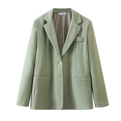 China Anti-wrinkle 2021 lady blazer drop jacket business casual female formal slim fit coat crop top green suit wear top green work for women for sale