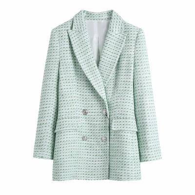 China 2021 New Arrival Wholesale Women Anti-Wrinkle Cross Plaid Ladies Blazer Casual Long Sleeve Blazers Coat for sale